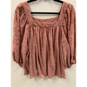 Lauren Conrad Squarneck Peasant Top 2X Women's Lace Pink Peplum Sheer Sleeve